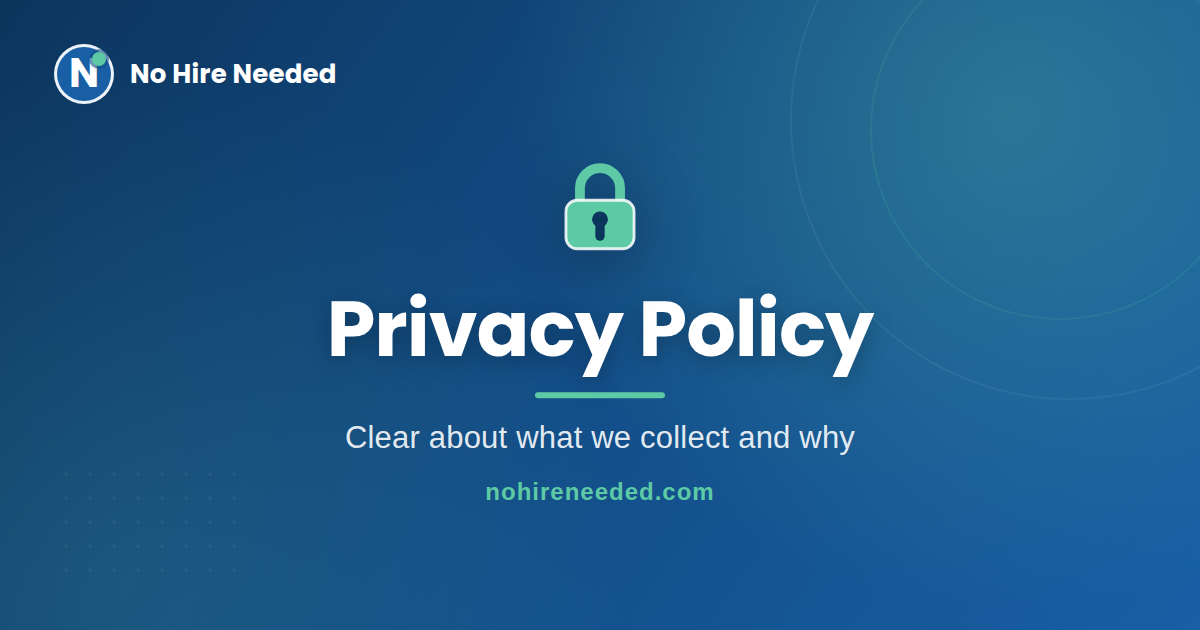 Privacy policy for No Hire Needed, an AI tools review site for solopreneurs